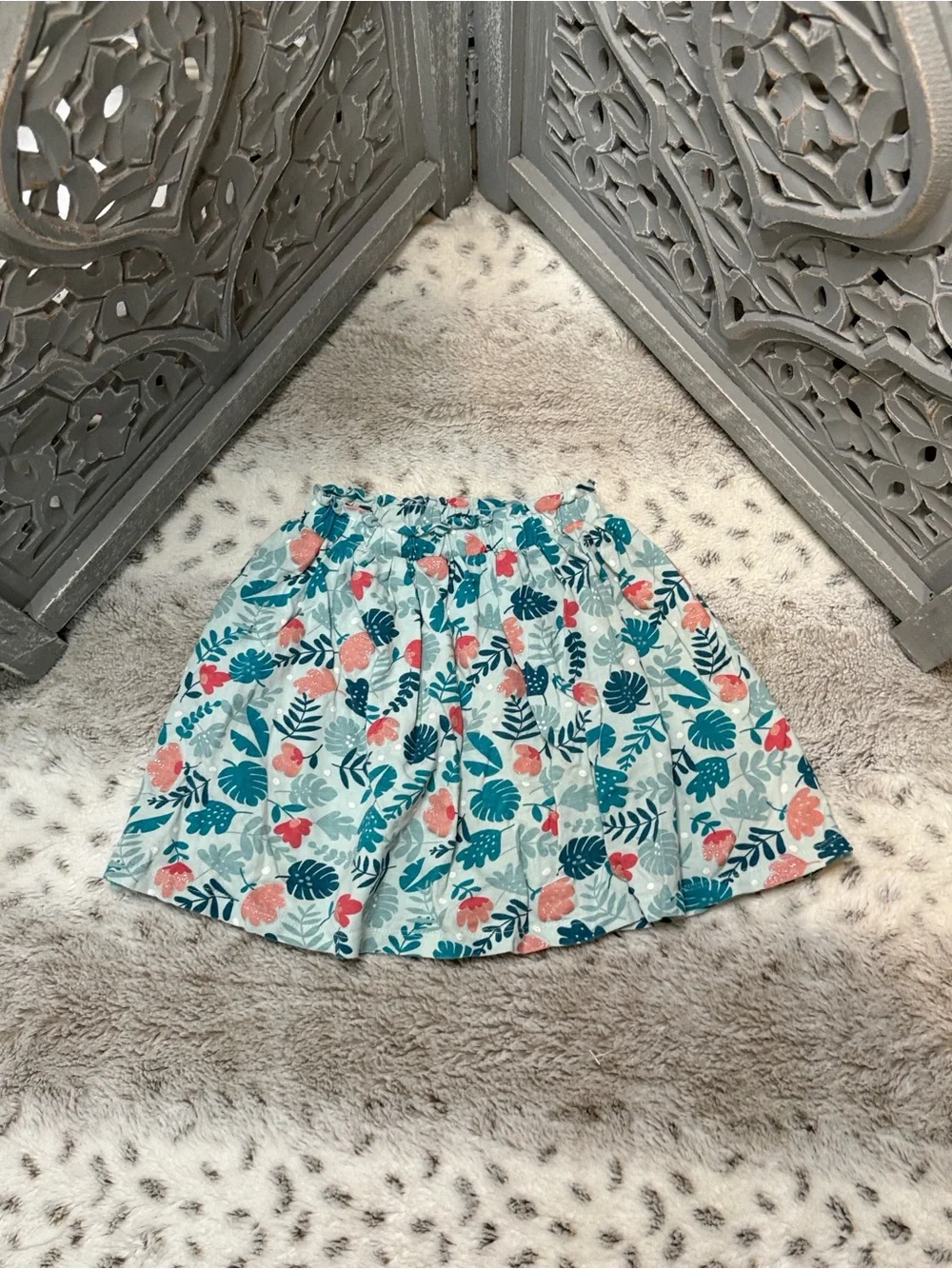 Green sparkly floral skirt girls size 6 cottagecore Fairycore garden party